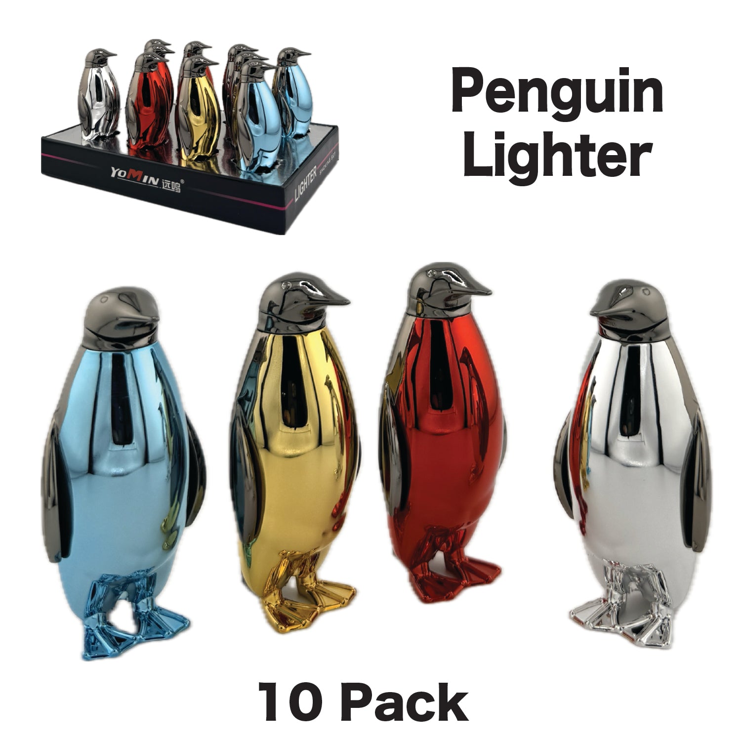 Lighter YM097 Penguin x 10 Lighters available from Brown Bear Brisbane