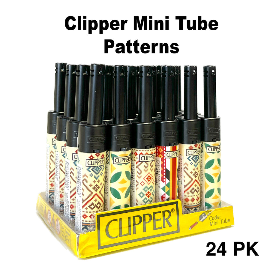 Lighter – CLIPPER Mini Tube Assorted Designs (Model CLIPEXT-PATTERN) available from Brown Bear Brisbane