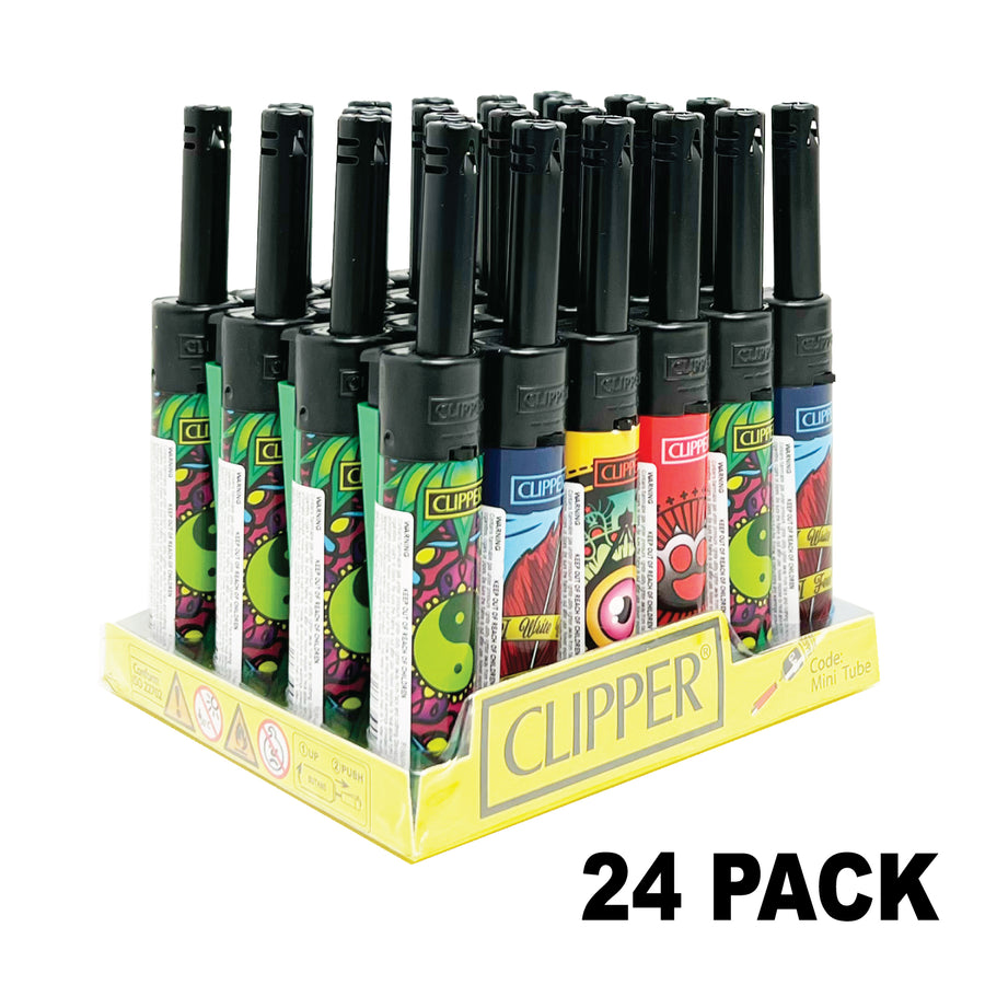 Lighter – CLIPPER Mini Tube Assorted Designs (Model CLIPTUB-MIX) available from Brown Bear Brisbane