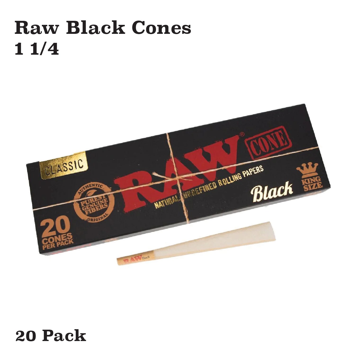 Raw Black Cones 1 1/4 20 Piece Pack available from Brown Bear Brisbane