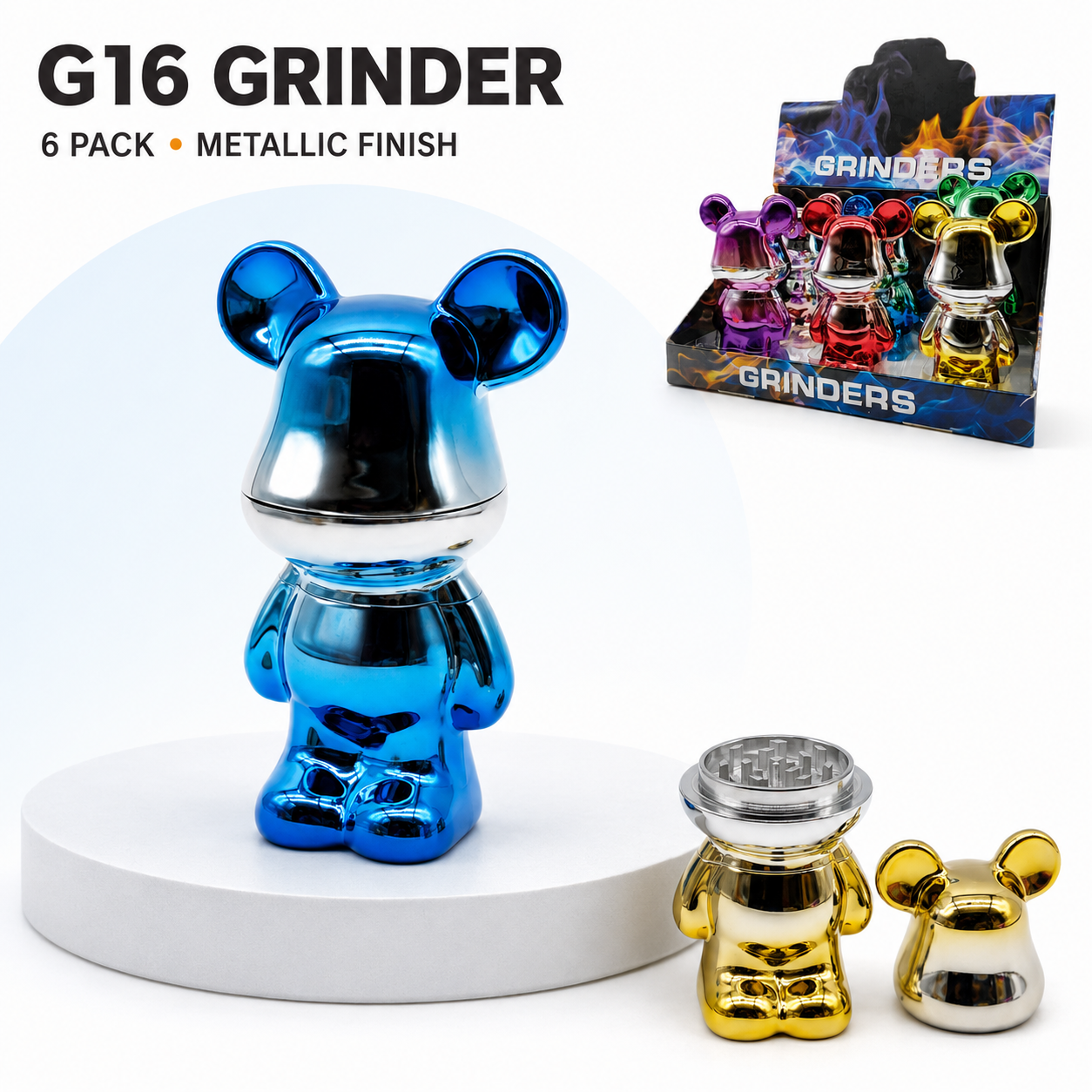 Grinder Plastic G16 Bearbrick Rainbow available from Brown Bear Brisbane