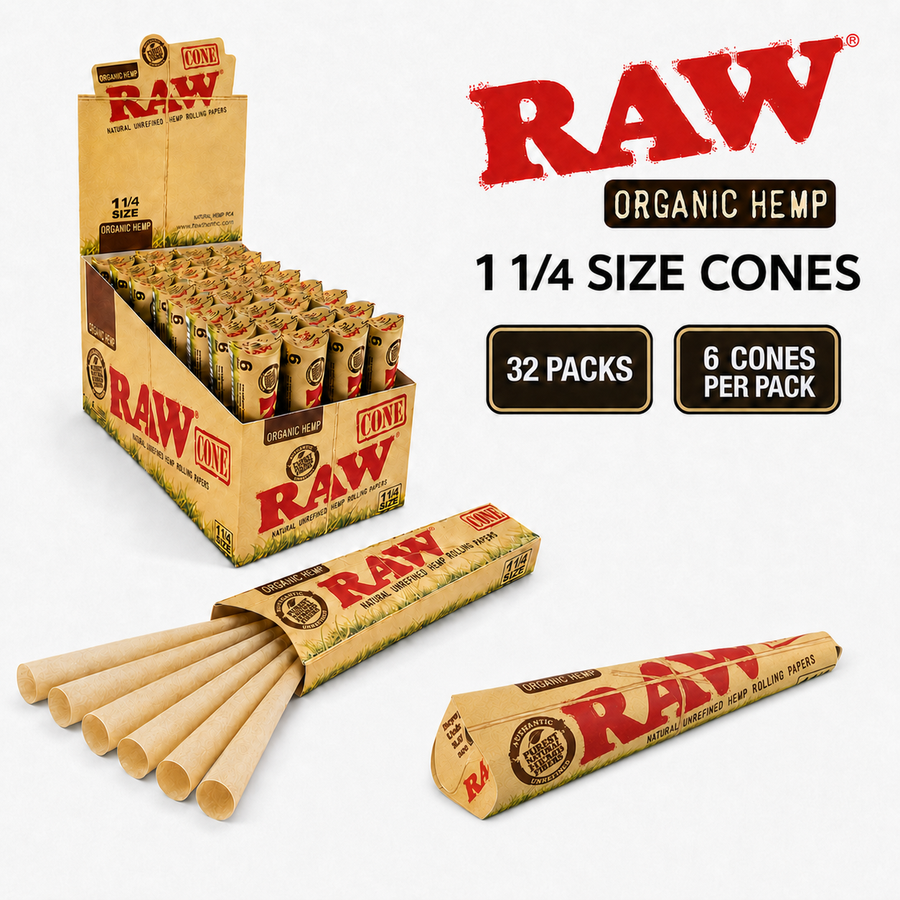 Raw Cones Organic 1 1/4 Pre Rolled 6 Pack available from Brown Bear Brisbane
