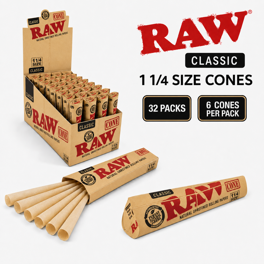 Raw Cones Classic 1 1/4 Pre Rolled 6 Pack available from Brown Bear Brisbane