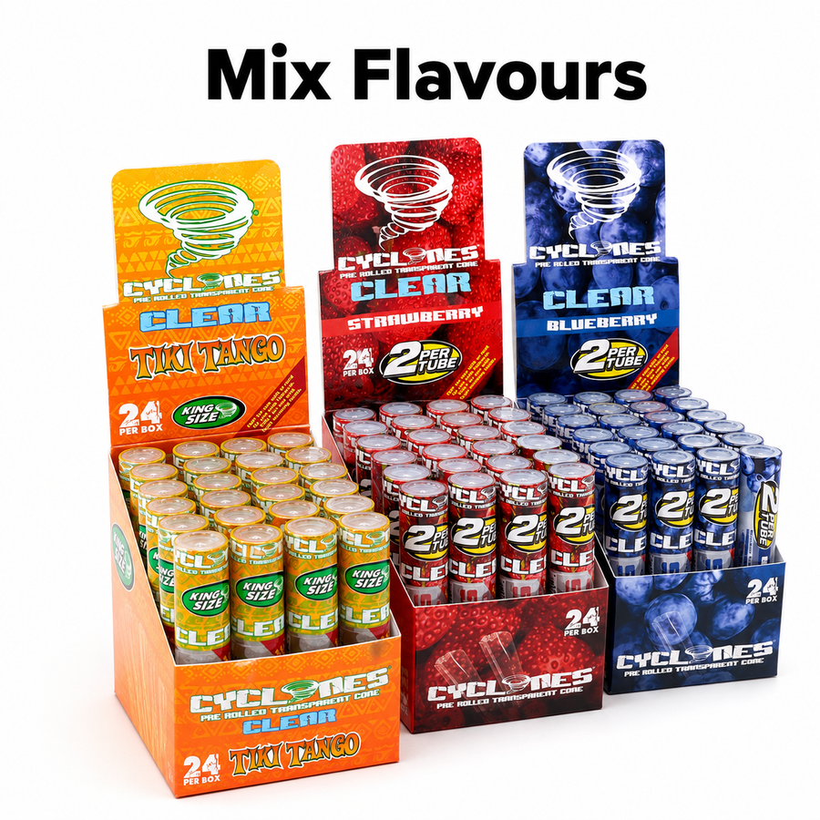 Paper Cyclone Clear Mixed Flavours available from Brown Bear Brisbane