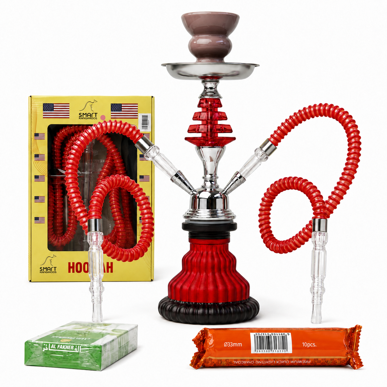 Shisha LI1900 RED 4Piece 2 Hose Set available from Brown Bear Brisbane